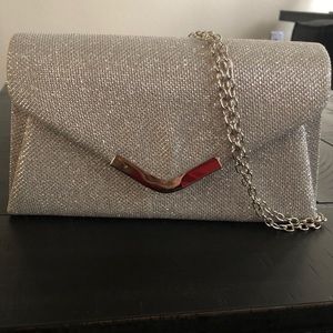 Silver Glitter Clutch with Chain